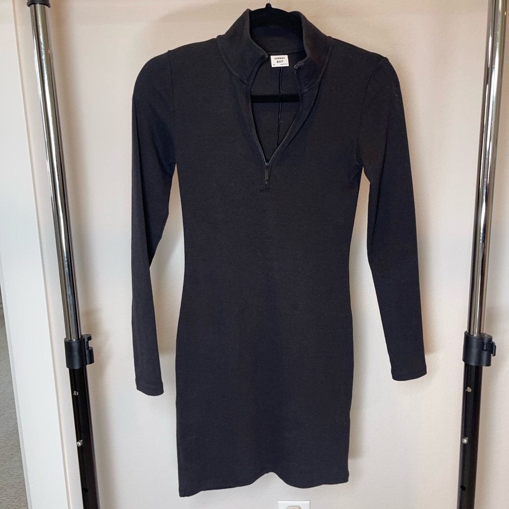 Aritzia Sunday Best Black Half Zip Long Sleeve Mini Dress XS